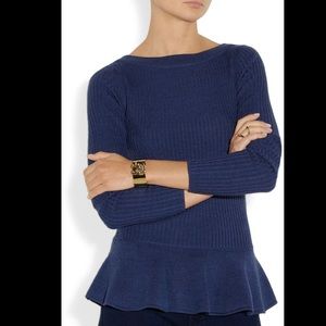 Tory Burch Ramona blue peplum sweater size medium